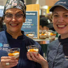 Student engagement event with Chef Jen and Chef Tracy serving Thai Tea Tiramisu